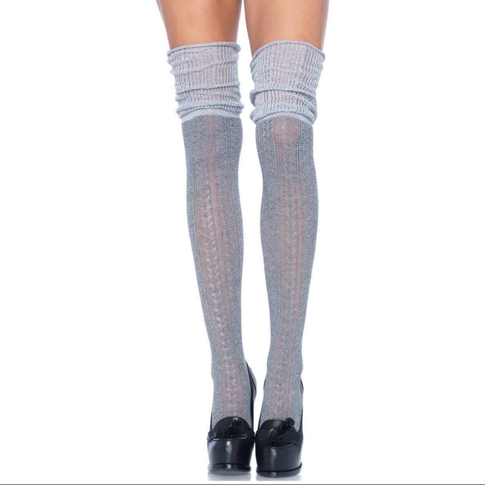 Acrylic pointelle over the knee scrunch sock